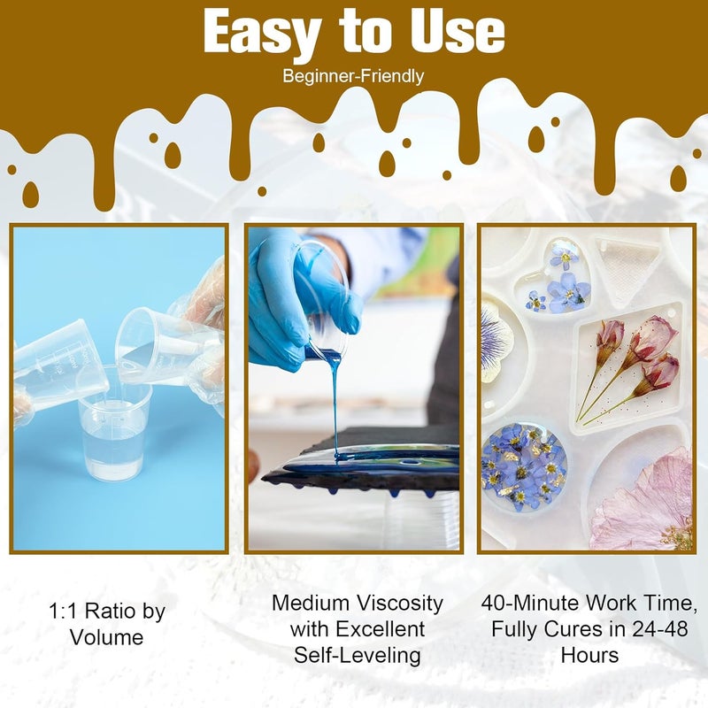 Teexpert Epoxy Resin Kit: 76OZ Casting Resin Crystal Clear Yellow Resistant Self Leveling for Art Craft DIY Jewelry Making with Pigment and Tools for Beginner Starter - Image 4